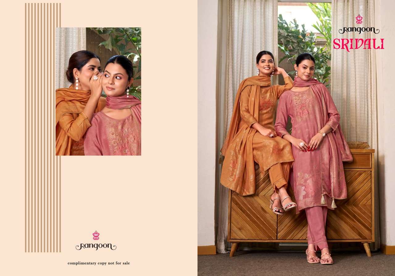 Rangoon Kurti Srivali Pure Muslin Jacquard Handwork Kurti Pant Dupatta Set