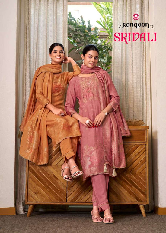 Rangoon Kurti Srivali Pure Muslin Jacquard Handwork Kurti Pant Dupatta Set