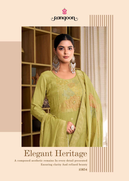 Rangoon Kurti Srivali Pure Muslin Jacquard Handwork Kurti Pant Dupatta Set