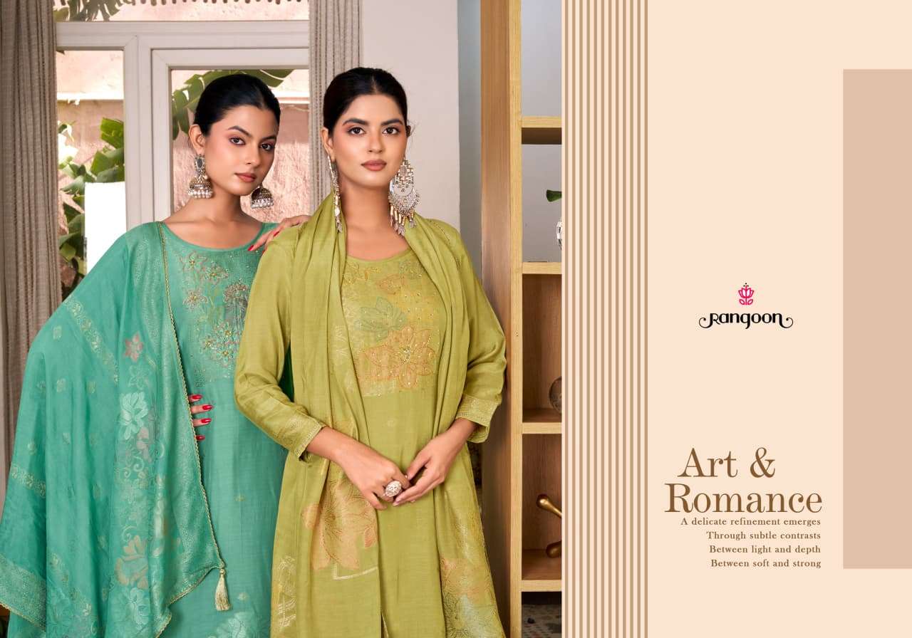 Rangoon Kurti Srivali Pure Muslin Jacquard Handwork Kurti Pant Dupatta Set