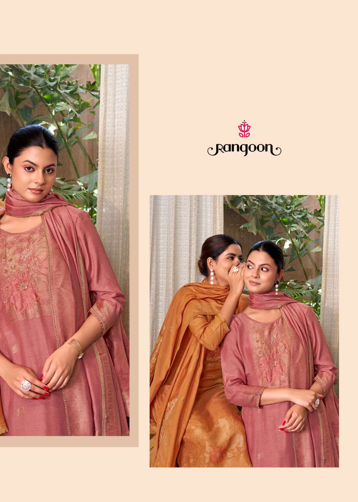 Rangoon Kurti Srivali Pure Muslin Jacquard Handwork Kurti Pant Dupatta Set