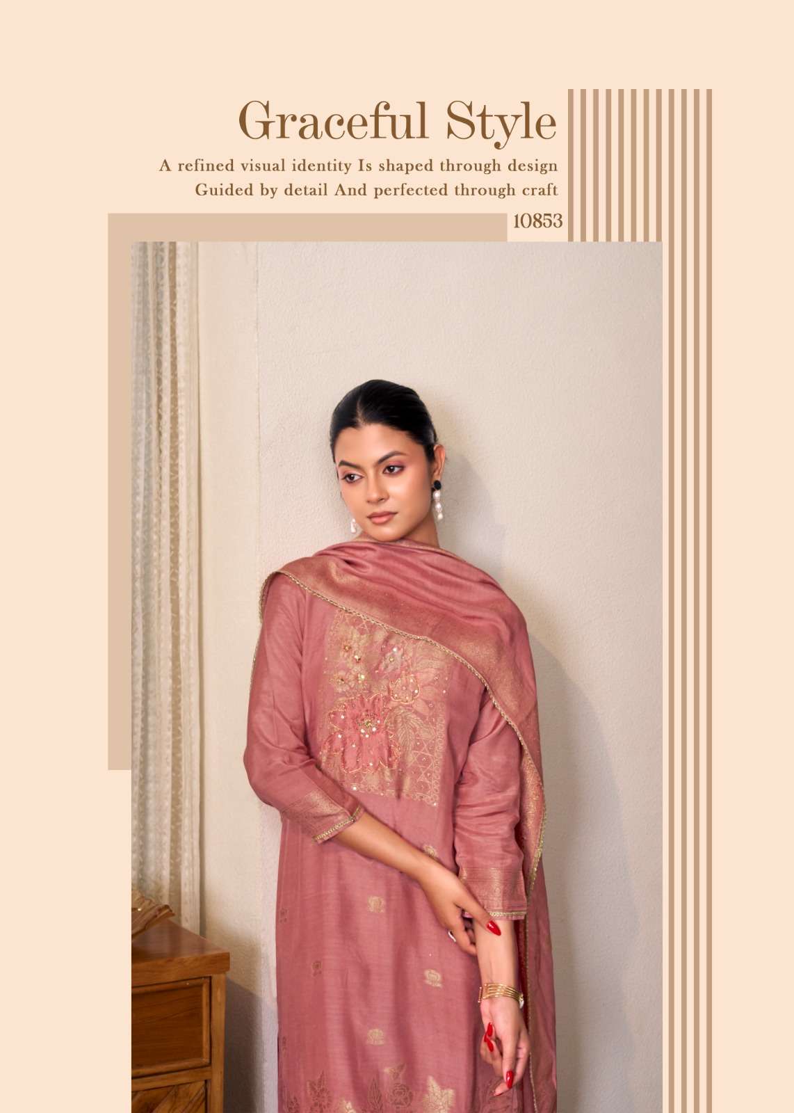 Rangoon Kurti Srivali Pure Muslin Jacquard Handwork Kurti Pant Dupatta Set