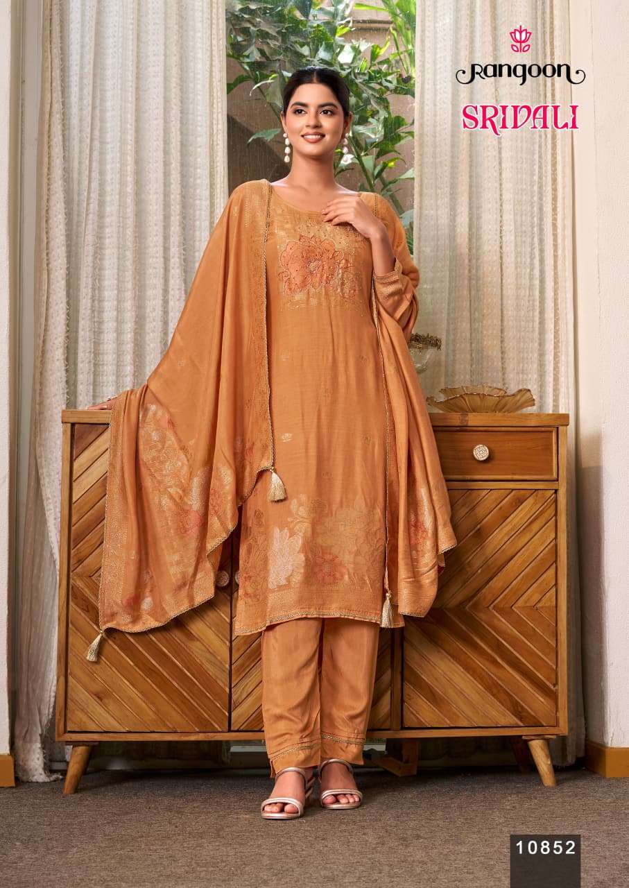 RANGOON SRIVALI Muslin Jacquard Embroidered Stitched Punjabi Suit