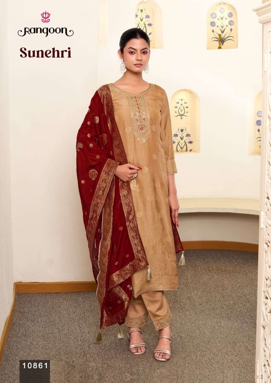 Rangoon Sunehri Pure Russian Jacquard Designer Salwar Suit Set - Amrah Wholesale