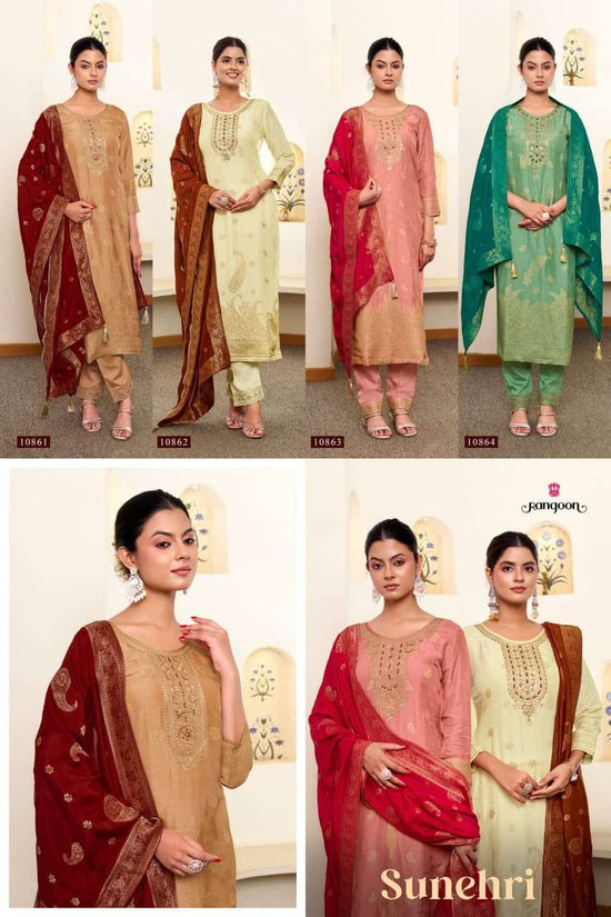 Rangoon Sunehri Pure Russian Jacquard Designer Salwar Suit Set - Amrah Wholesale