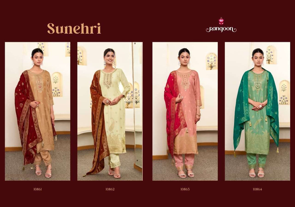 Rangoon Sunehri Pure Russian Jacquard Designer Salwar Suit Set - Amrah Wholesale