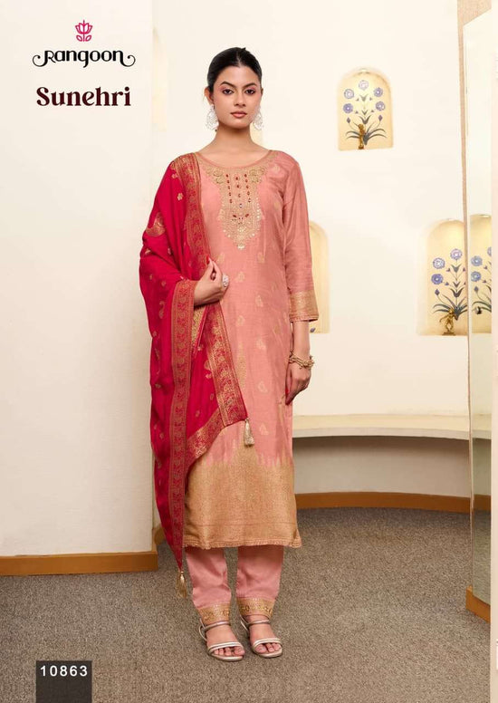 Rangoon Sunehri Pure Russian Jacquard Designer Salwar Suit Set - Amrah Wholesale