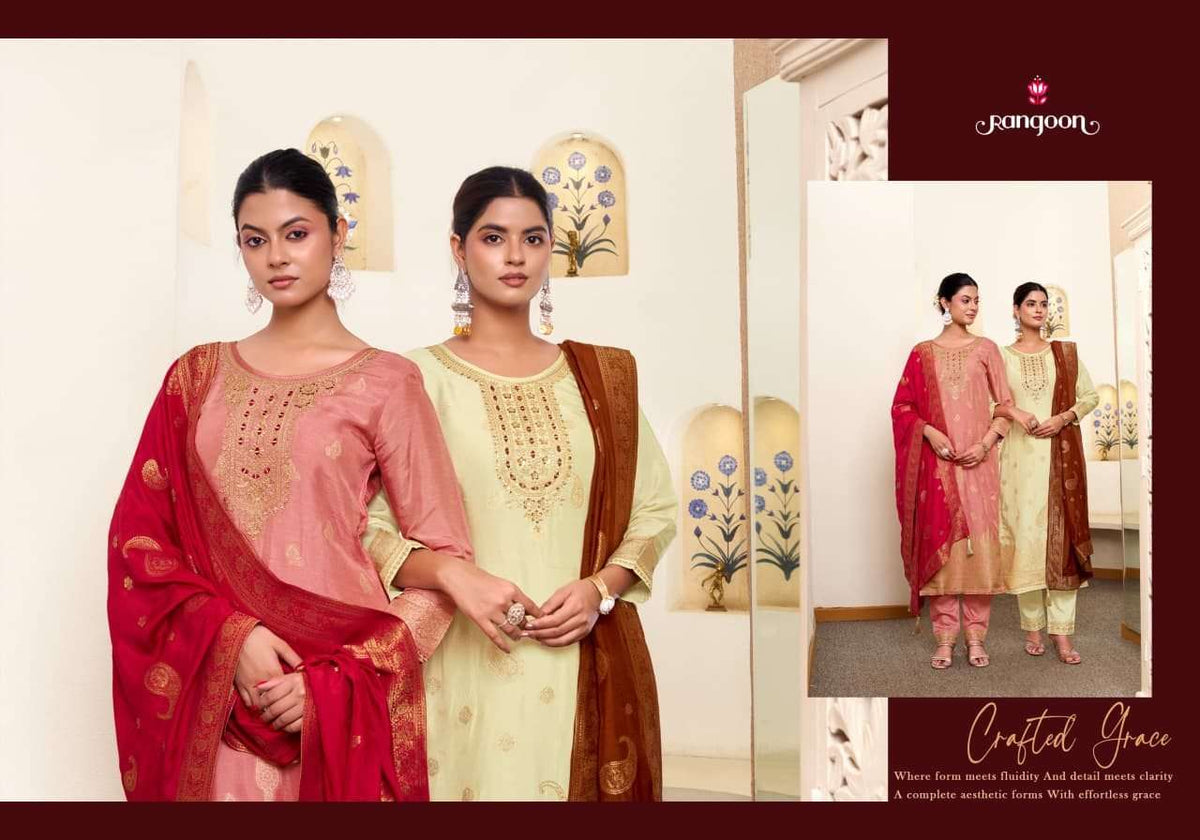 Rangoon Sunehri Pure Russian Jacquard Designer Salwar Suit Set - Amrah Wholesale