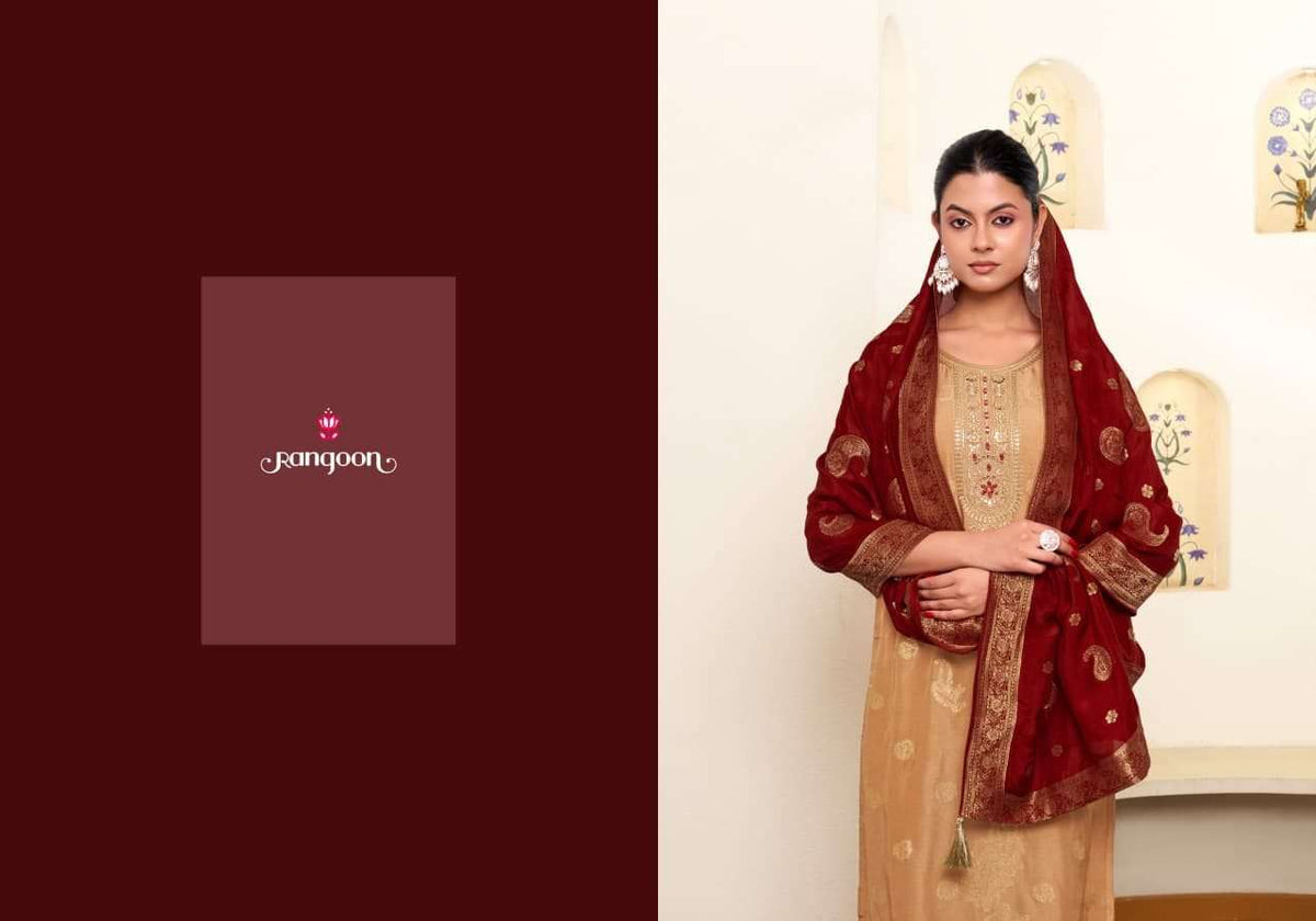 Rangoon Sunehri Pure Russian Jacquard Designer Salwar Suit Set - Amrah Wholesale