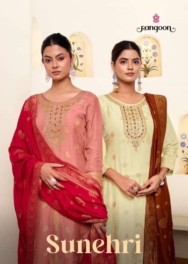 Rangoon Sunehri Pure Russian Jacquard Designer Salwar Suit Set - Amrah Wholesale