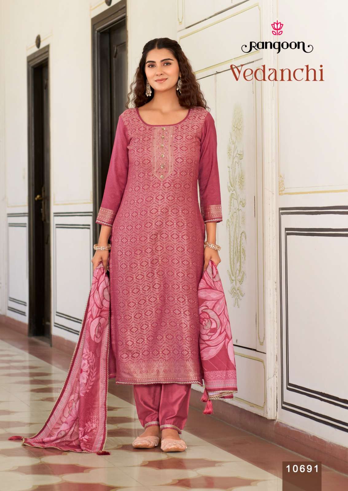 Rangoon Vedanchi Viscose Muslin Salwar Suit Set - Amrah Wholesale