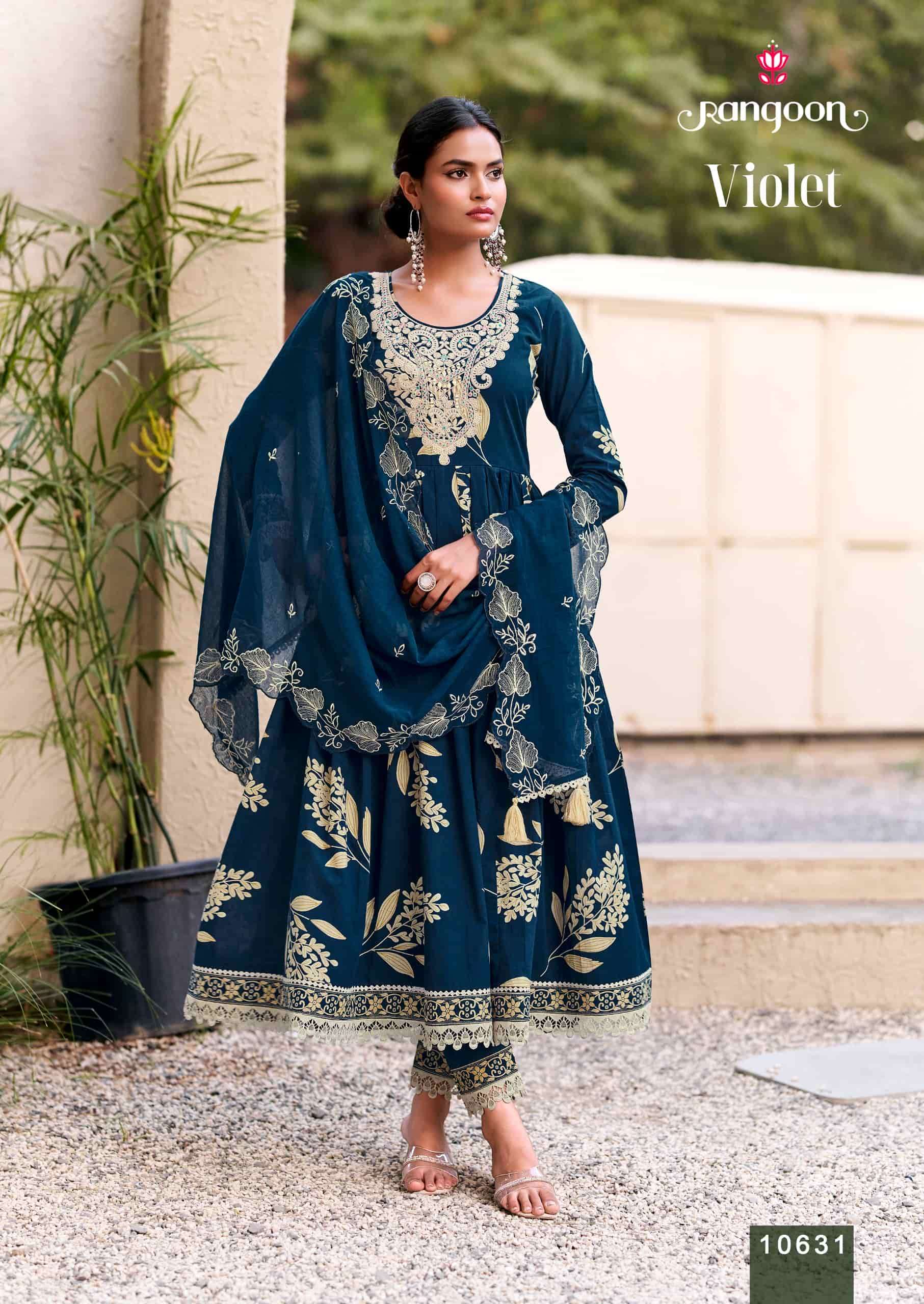 Rangoon Violet Cotton Cambric Salwar Suit Set