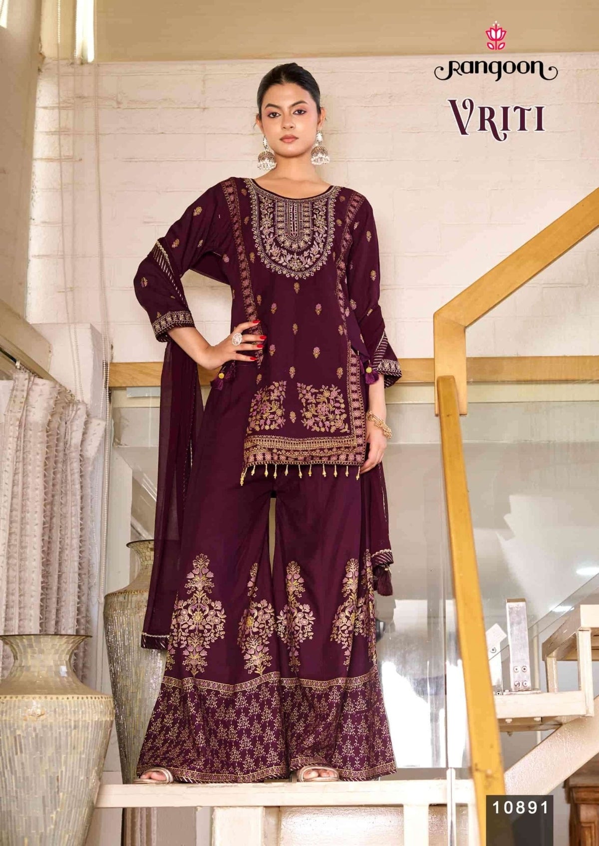 Rangoon Vriti Rayon Designer Palazzo Suit Set with Mirror Work - Amrah Wholesale