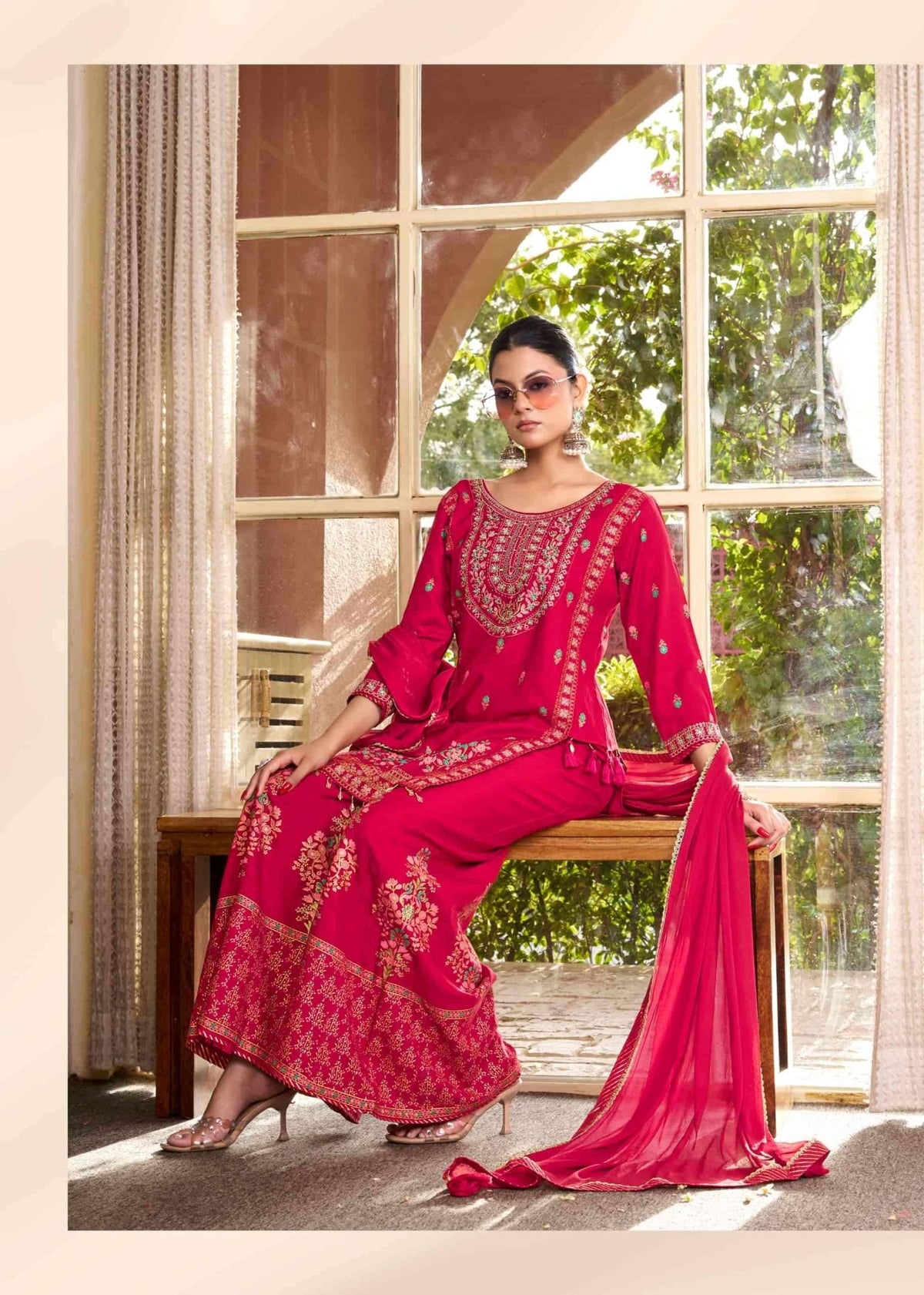 Rangoon Vriti Rayon Designer Palazzo Suit Set with Mirror Work - Amrah Wholesale