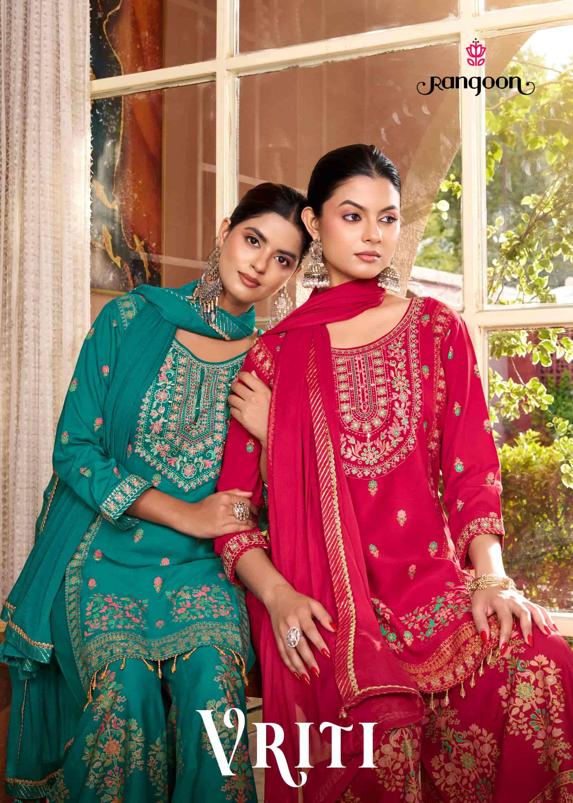 Rangoon Vriti Rayon Designer Palazzo Suit Set with Mirror Work