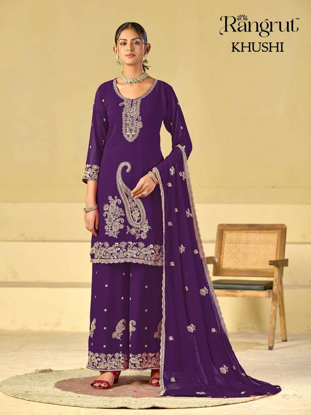 Rangrut Mukesh Khushi Blooming Georgette Embroidery Stitched Dress Set - Amrah Wholesale