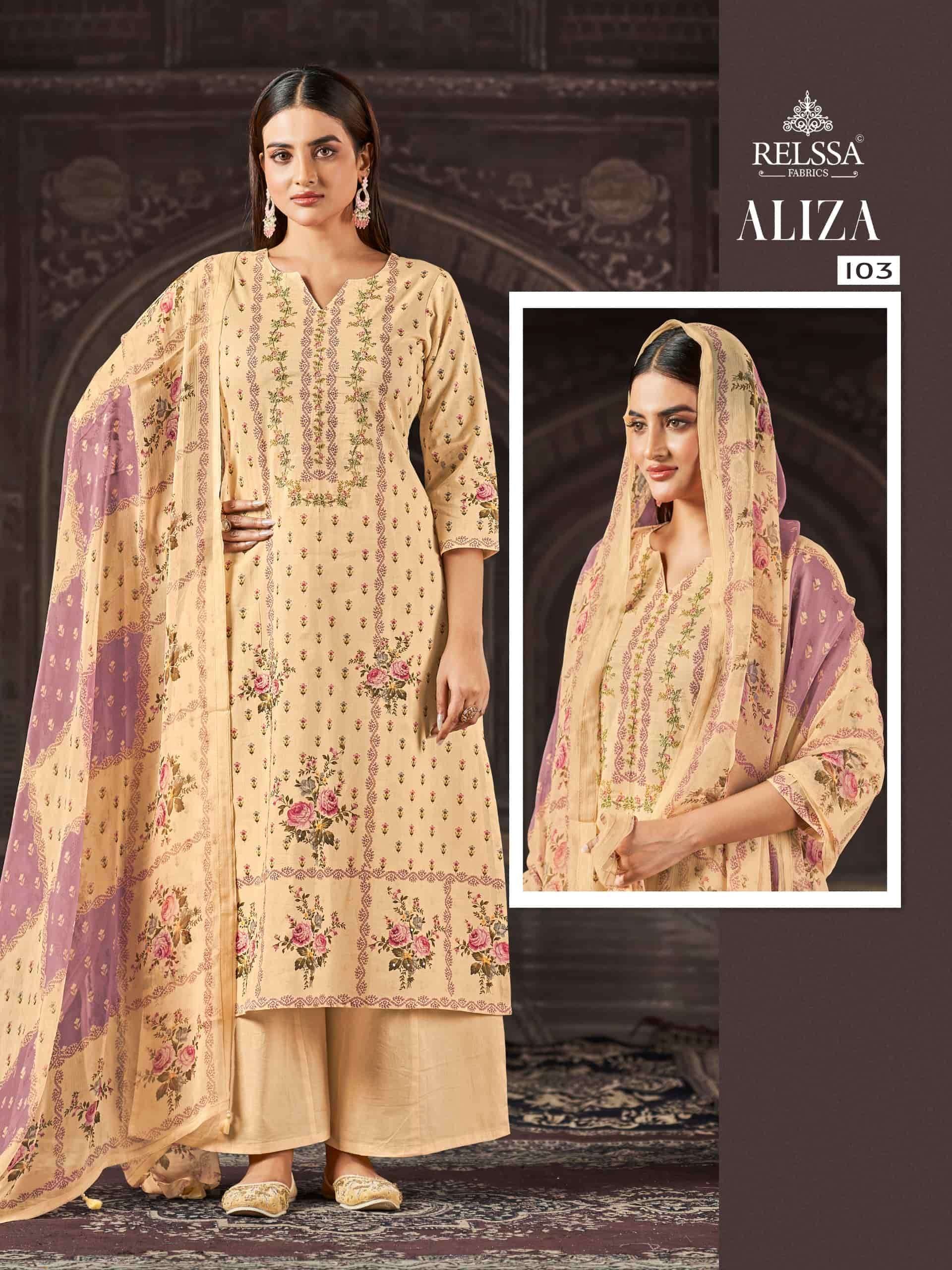 Relssa Fabrics Aliza Cotton Lawn Handwork Dress Material