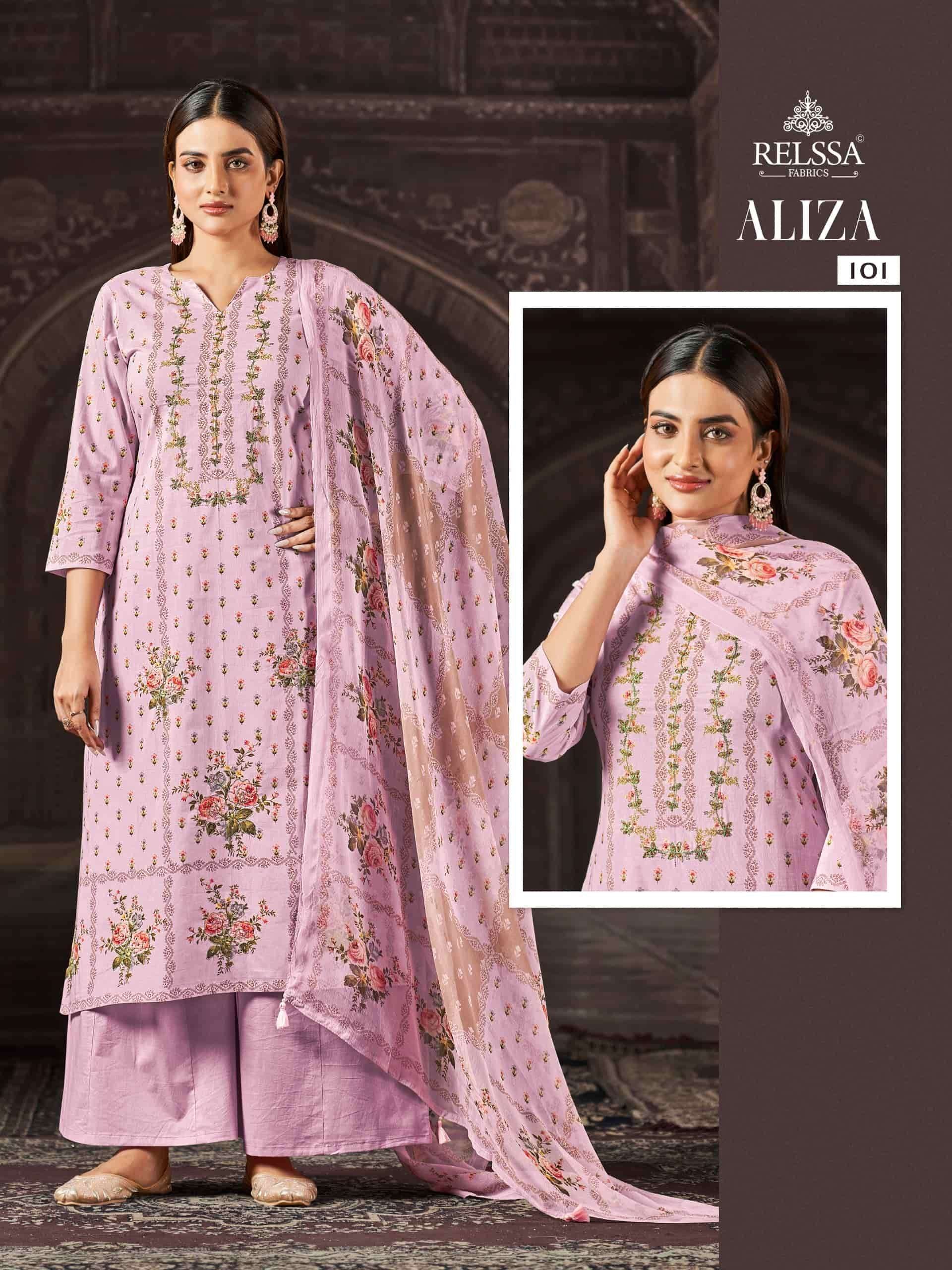 Relssa Fabrics Aliza Cotton Lawn Handwork Dress Material