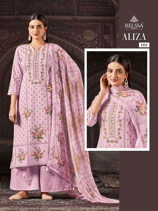 Relssa Fabrics Aliza Cotton Lawn Handwork Dress Material