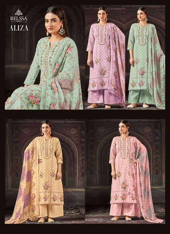 Relssa Fabrics Aliza Cotton Lawn Handwork Dress Material