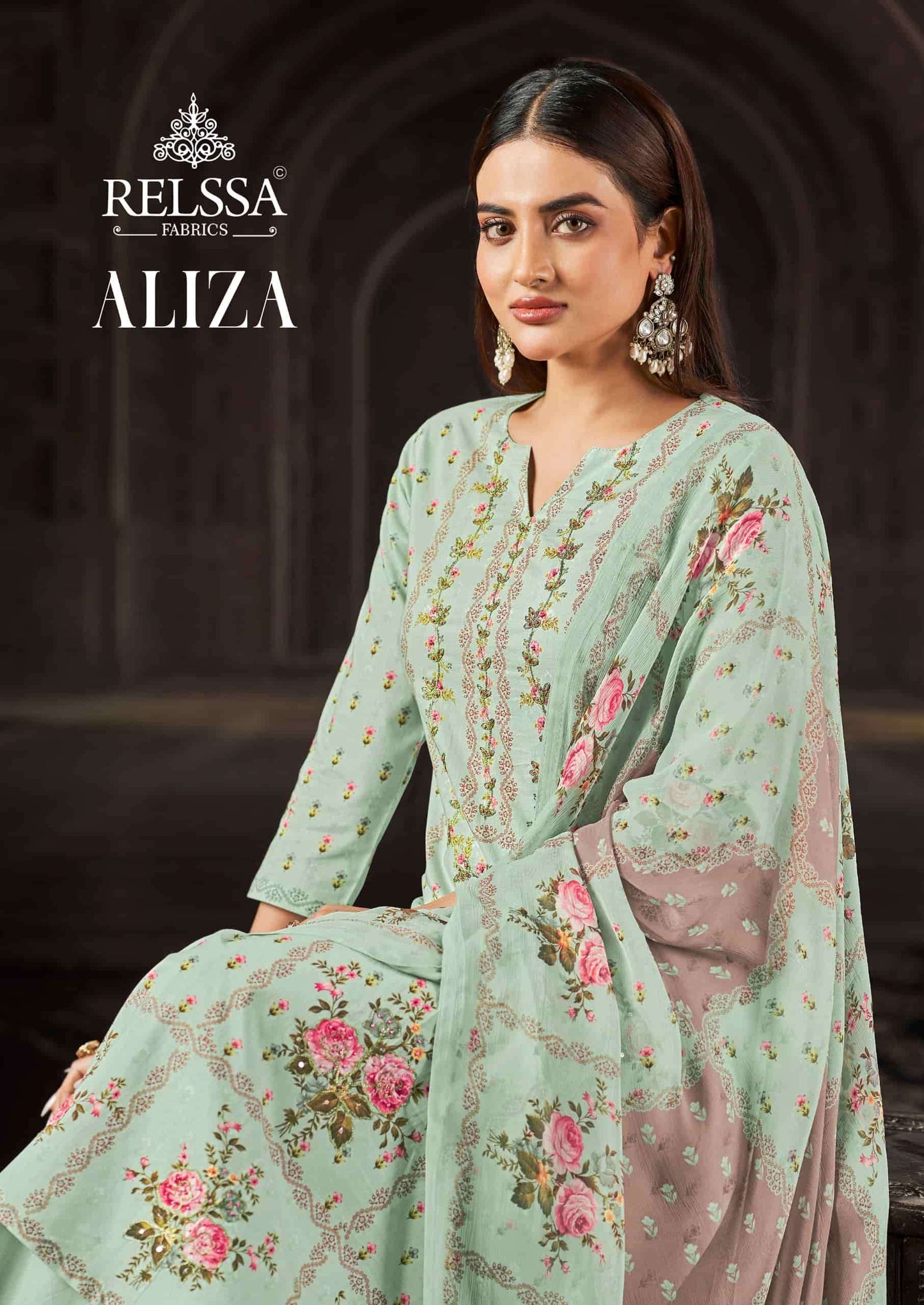 Relssa Fabrics Aliza Cotton Lawn Handwork Dress Material