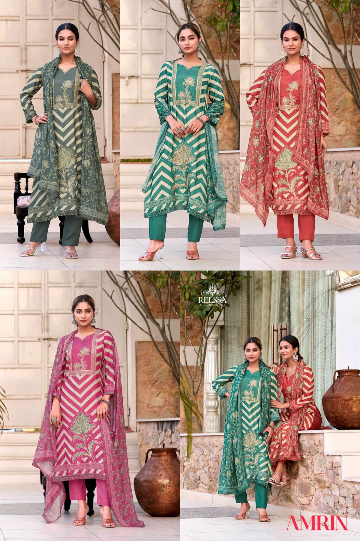Relssa Fabrics Amrin Premium Muslin Handwork Dress Material