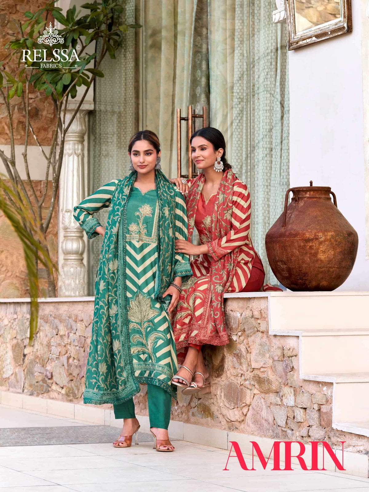 Relssa Fabrics Amrin Premium Muslin Handwork Dress Material