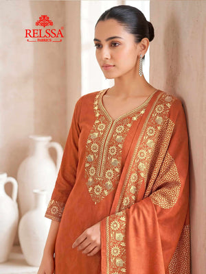 Relssa Fabrics Bandhani Premium Bemberg Muslin Embroidered Dress Material
