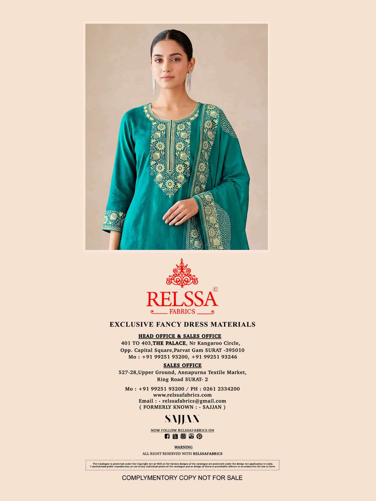 Relssa Fabrics Bandhani Premium Bemberg Muslin Embroidered Dress Material