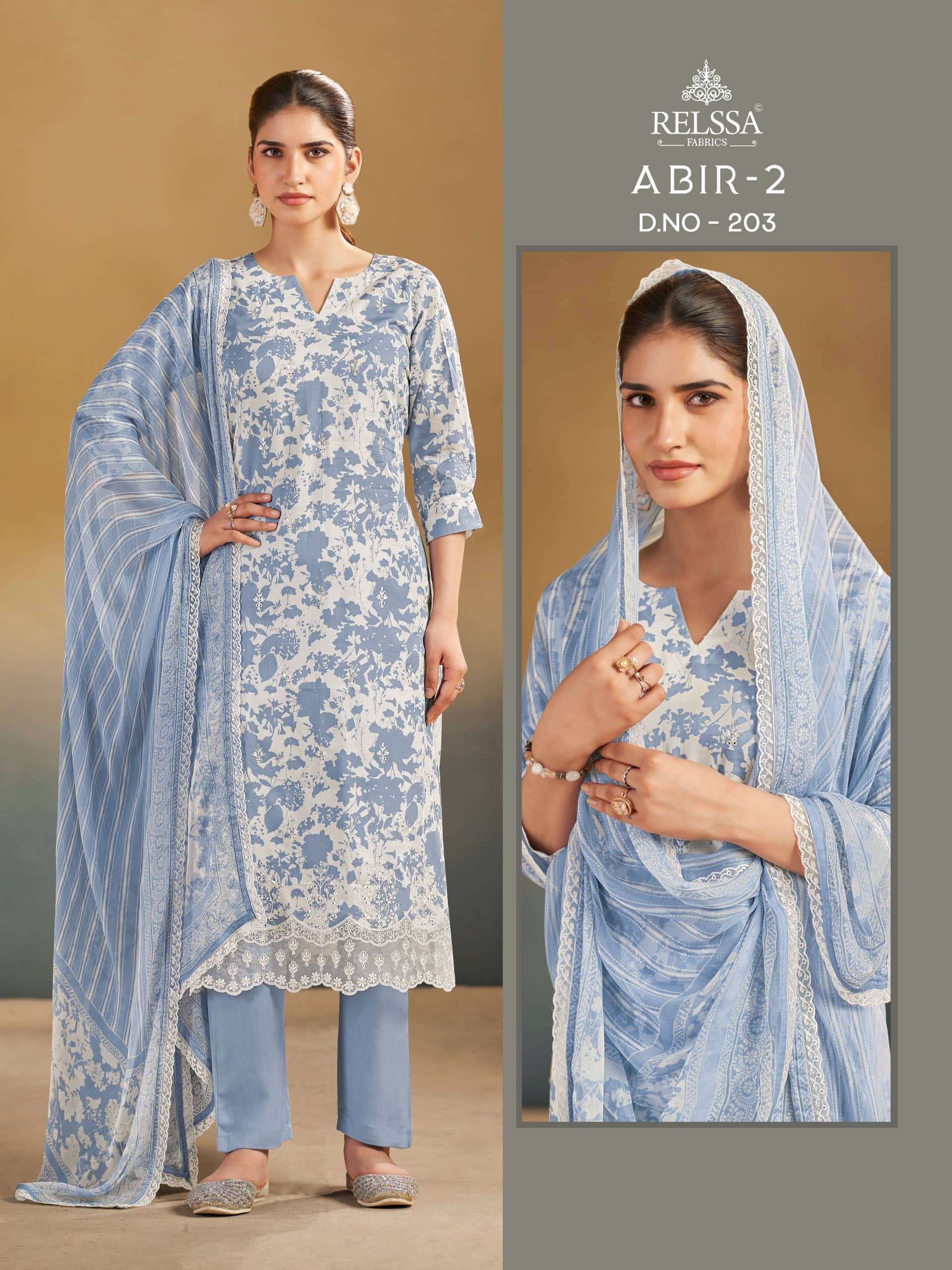 Relssa Fabrics Abir Vol 2 Pure Giza Satin Digital Printed Dress Material