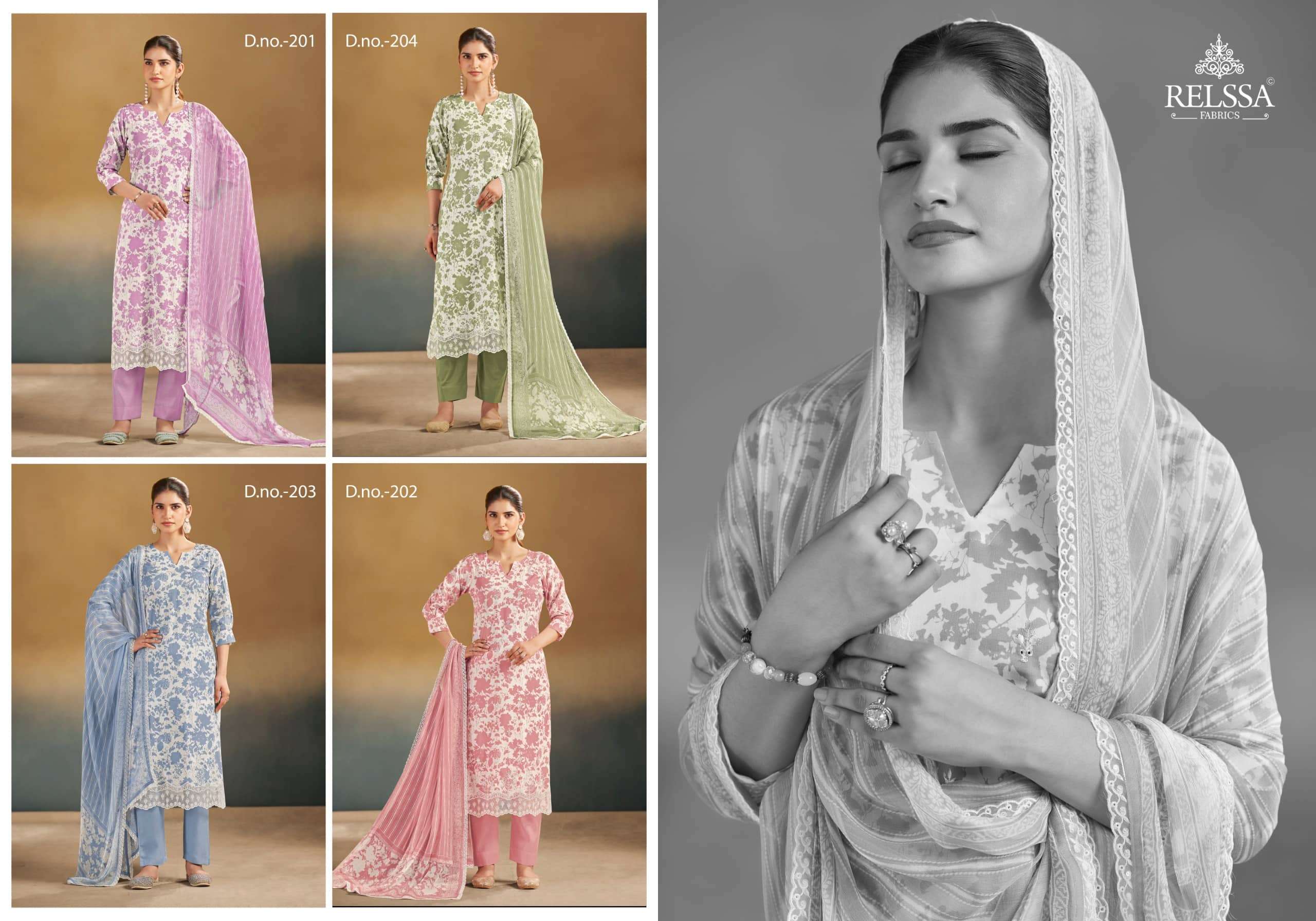 Relssa Fabrics Abir Vol 2 Pure Giza Satin Digital Printed Dress Material