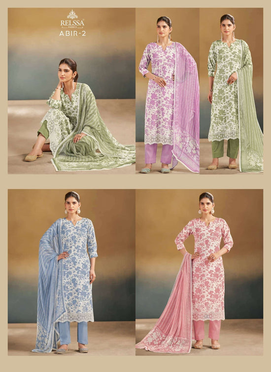 Relssa Fabrics Abir Vol 2 Pure Giza Satin Digital Printed Dress Material - Amrah Wholesale