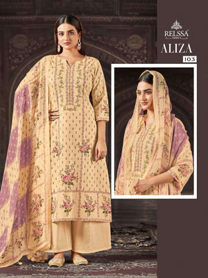 Relssa Fabrics Aliza Cotton Lawn Handwork Dress Material - Amrah Wholesale