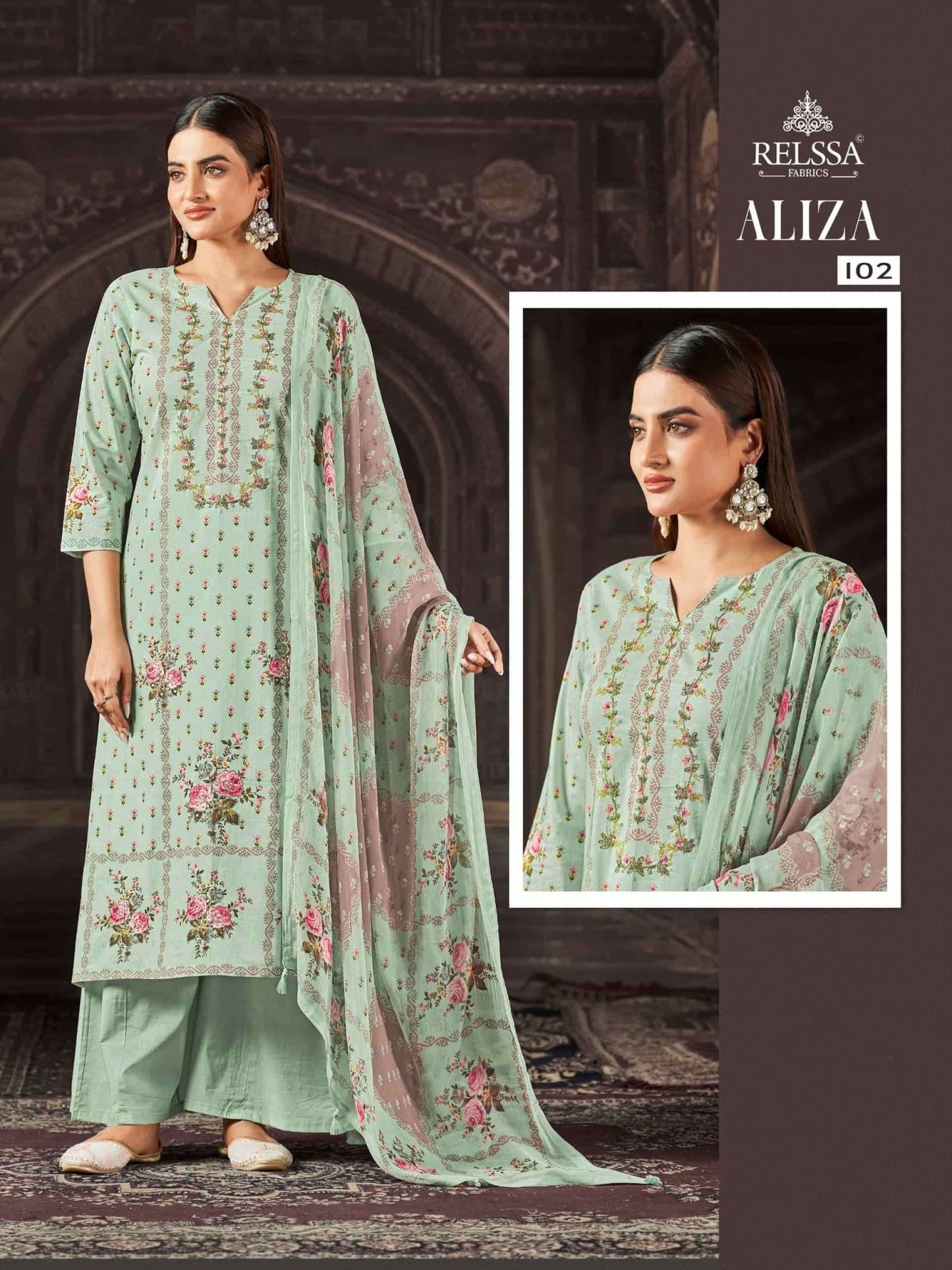 Relssa Fabrics Aliza Cotton Lawn Handwork Dress Material - Amrah Wholesale