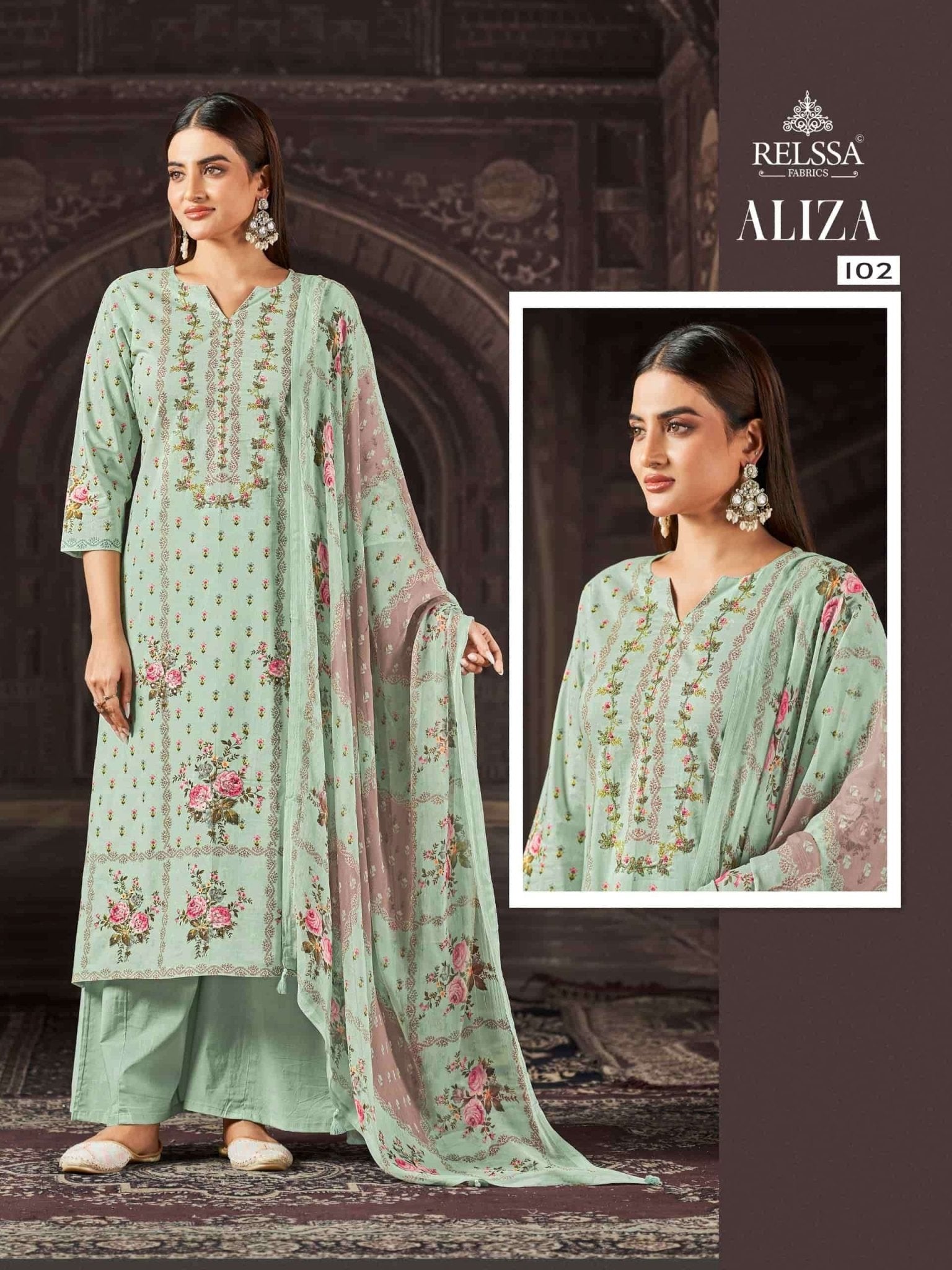 Relssa Fabrics Aliza Cotton Lawn Handwork Dress Material - Amrah Wholesale