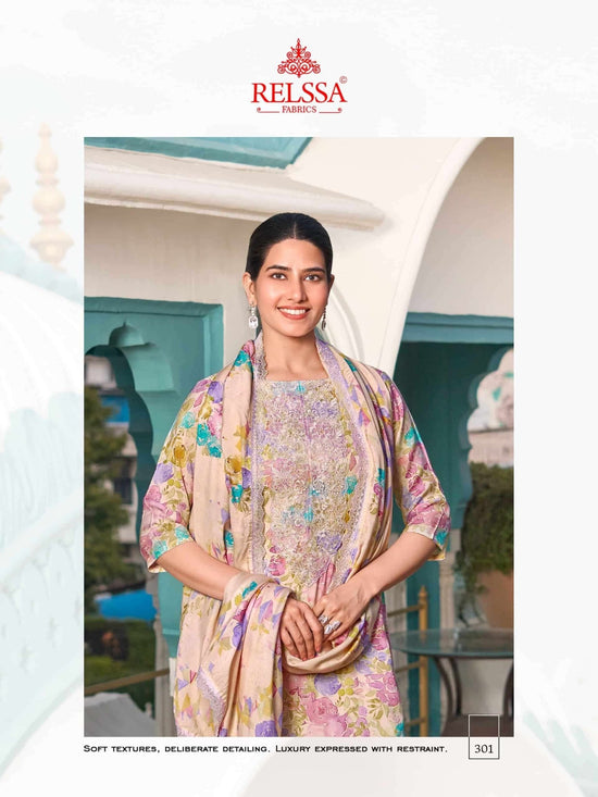 Relssa Fabrics Angel Vol 3 Premium Muslin Embroidered Dress Material - Amrah Wholesale