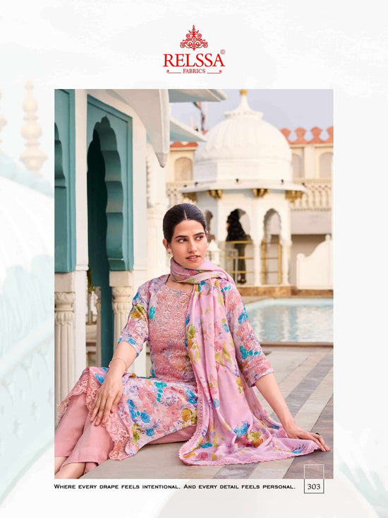 Relssa Fabrics Angel Vol 3 Premium Muslin Embroidered Dress Material - Amrah Wholesale
