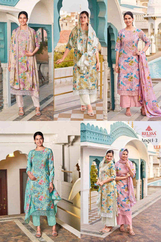 Relssa Fabrics Angel Vol 3 Premium Muslin Embroidered Dress Material - Amrah Wholesale