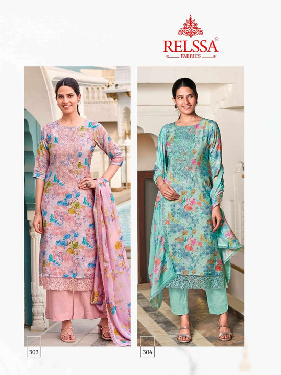 Relssa Fabrics Angel Vol 3 Premium Muslin Embroidered Dress Material - Amrah Wholesale