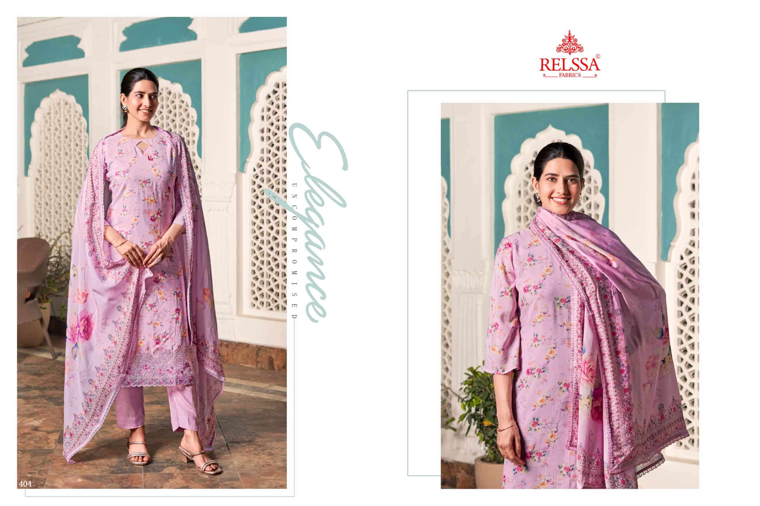 Relssa Fabrics Angel Vol 4 Premium Muslin Embroidered Dress Material