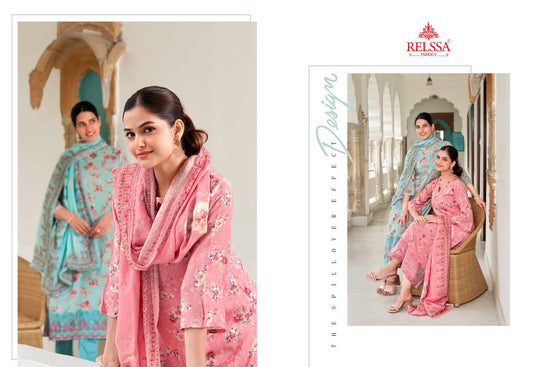 Relssa Fabrics Angel Vol 4 Premium Muslin Embroidered Dress Material