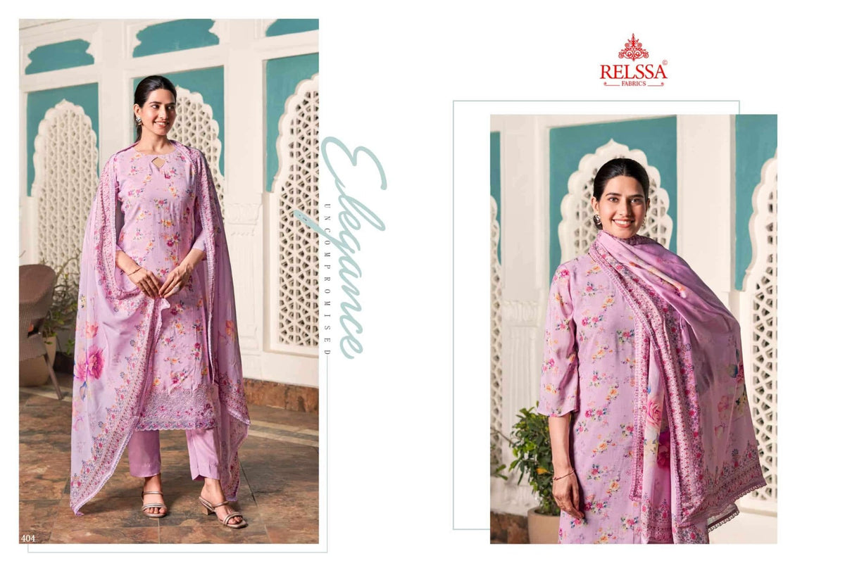 Relssa Fabrics Angel Vol 4 Premium Muslin Embroidered Dress Material - Amrah Wholesale