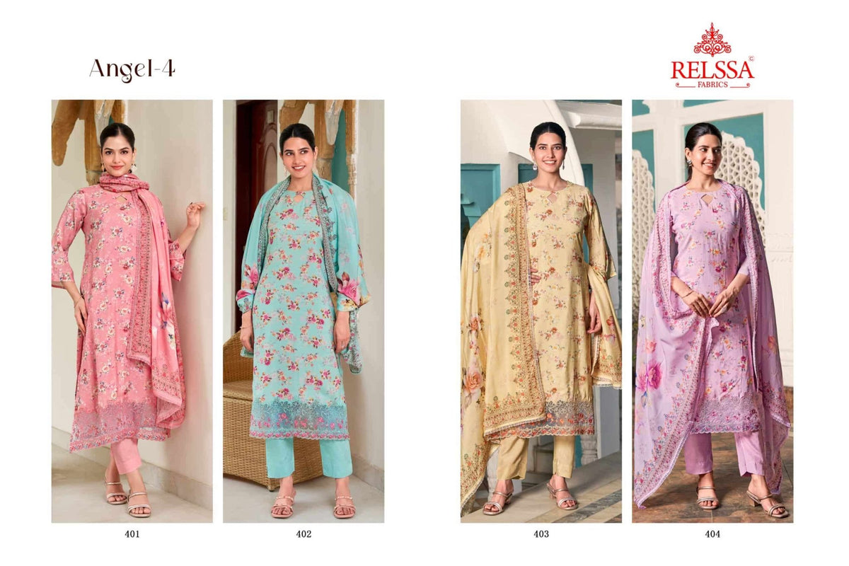 Relssa Fabrics Angel Vol 4 Premium Muslin Embroidered Dress Material - Amrah Wholesale