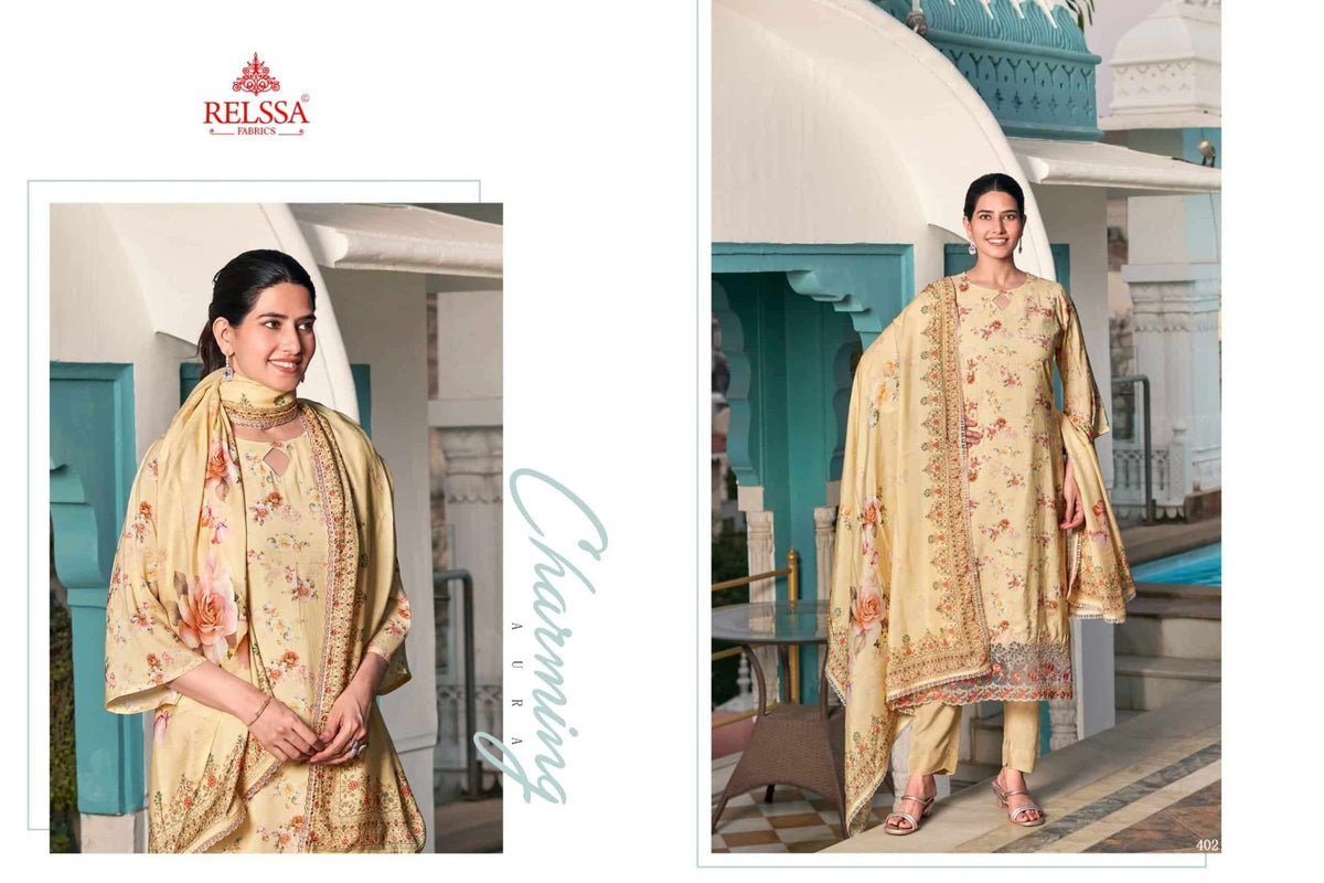 Relssa Fabrics Angel Vol 4 Premium Muslin Embroidered Dress Material - Amrah Wholesale