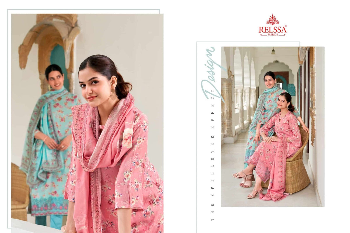 Relssa Fabrics Angel Vol 4 Premium Muslin Embroidered Dress Material - Amrah Wholesale