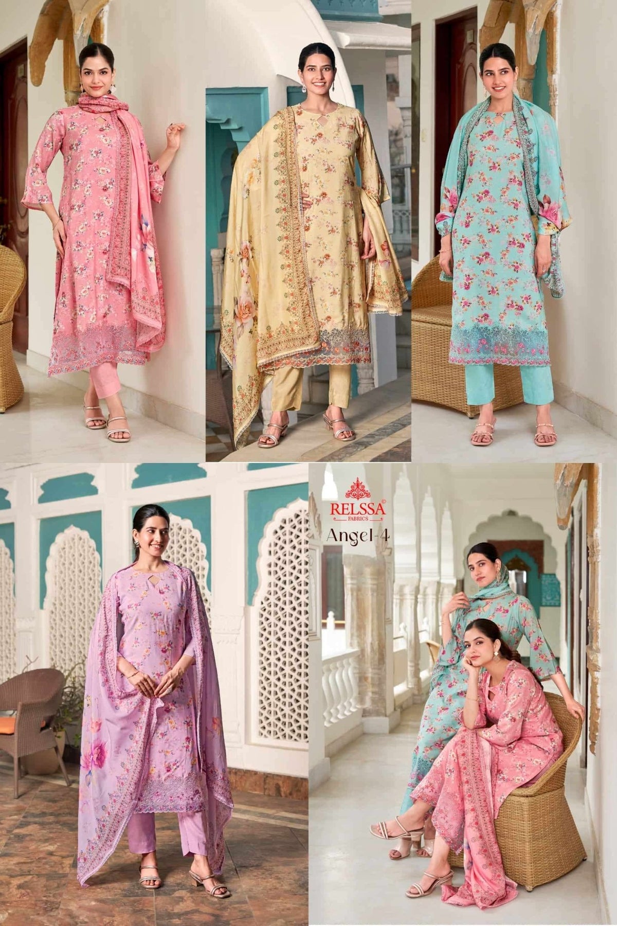 Relssa Fabrics Angel Vol 4 Premium Muslin Embroidered Dress Material - Amrah Wholesale