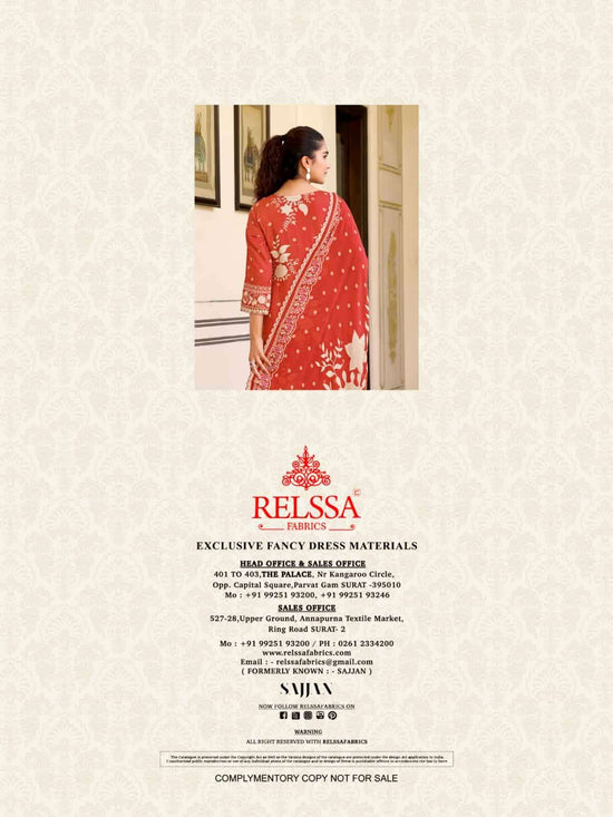 Relssa Fabrics Grisha Vol 4 Masakali Embroidered Dress Material - Amrah Wholesale