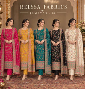 Relssa Fabrics Jamavar Vol 10 Jacquard Silk Dress Material