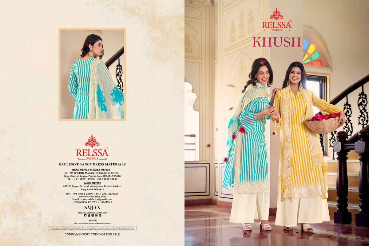 Relssa Fabrics Khush Pure Giza Satin Digital Printed Dress Material - Amrah Wholesale