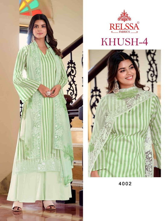 Relssa Fabrics Khush Vol 4 Premium Giza Satin Dress Material - Amrah Wholesale